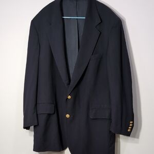 Nordstrom | Vintage 100% Wool Classic Dark Navy Blazer with Gold Accents Size 46